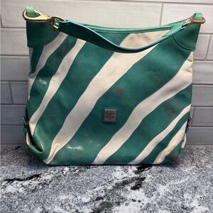 Dooney & Bourke Turquoise Striped Sac Shoulder Bag Purse – Original $295